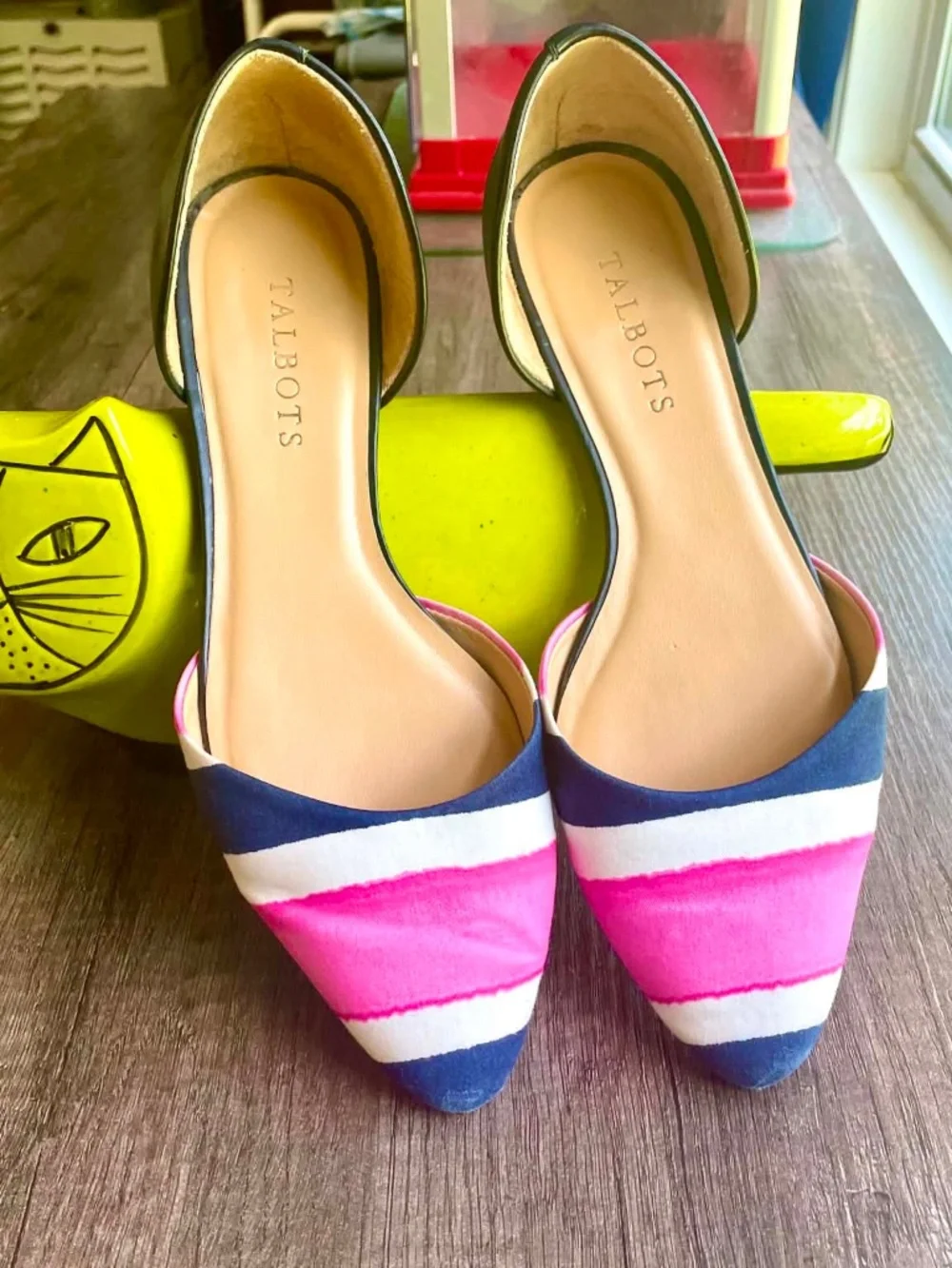 Talbots Striped Pointed Toe D'Orsay Flats – Navy Pink White, 7.5